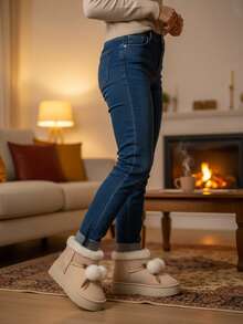 Botas de nieve retro de felpa para mujer 2025 otoño nuevos zapatos de algodón de moda de suela gruesa botas casuales versátiles - Negro - Ver 3