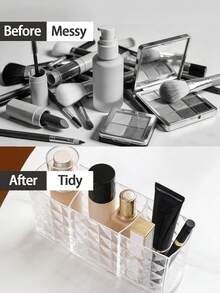 1PC Clear Acrylic Makeup Brush Organizer 3 Compartments Cosmetic Storage Box Pen Holder Desk Organizer Vanity Accessories Christmas Holiday Gift Giving Beauty Storage Essential Multifunctional Transparent Display Case For Bathroom Office Home Decor - Clear - View 7