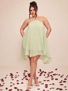 SHEIN BAE Đầm ngắn dáng chữ A cổ búp bê dành cho nữ cỡ lớn, màu vàng xanh. - Màu vàng - Xem 5