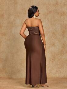 Brilight Robe d'été et de printemps pour femmes, avec sangle à l'avant et au milieu des hanches, coupe sirène - Une robe de femme sexy, élégante et simple. Elle convient pour porter lors de fêtes, de rassemblements et de jours de vacances. - Marron - Voir 2