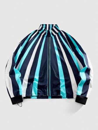 Street Life Veste rayée à couleurs contrastées pour hommes, automne