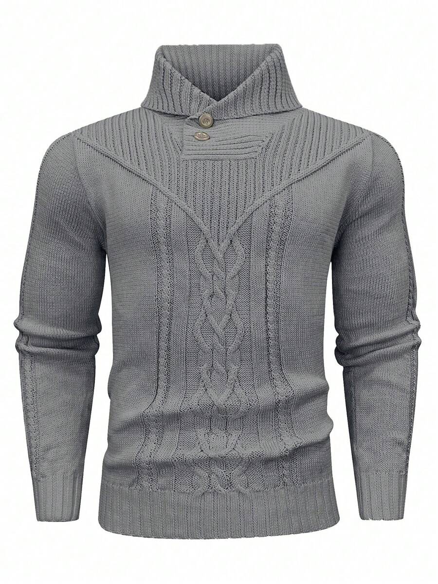 Calvornis Men's Autumn/Winter Cable Pattern Button Design Casual Sweater - Grey - View 1
