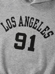 SHEIN ChillGRL Tween Girls Jacquard Hoodie Sweatshirt + Fleeced Flared Pants Casual Outfit - Grey - View 3