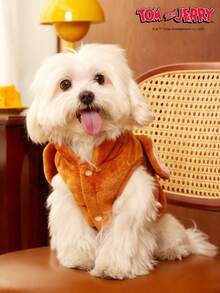 TOM & JERRY X PETSIN 1pc Embroidered Brown Mouse Pet Cat Dog Universal Brown With Traction Buckle Plush Warm And Comfortable Sleeveless Non Slip Coat - Multicolor - View 8