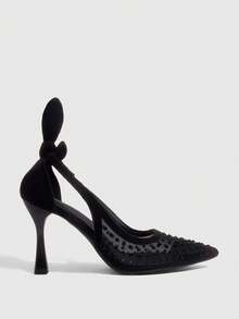 CUCCOO SZL Giày cao gót mũi nhọn thiết kế tai thỏ thời trang cho nữ, đa năng để mặc hàng ngày - màu đen - Xem 3