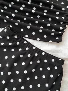 Tween Girls 2pcs Polka Dot Casual Crop Top And Low Waist Shorts Set