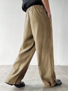 Manfinity Hypemode Casual Pocketed Wide Leg Thick Pants For Men, Autumn - Khaki - View 2