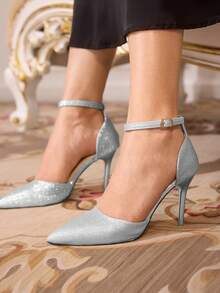 CUCCOO TILAWA Tacones altos elegantes y glamorosos de punta fina y brillantes para mujer - Negro - Ver 5