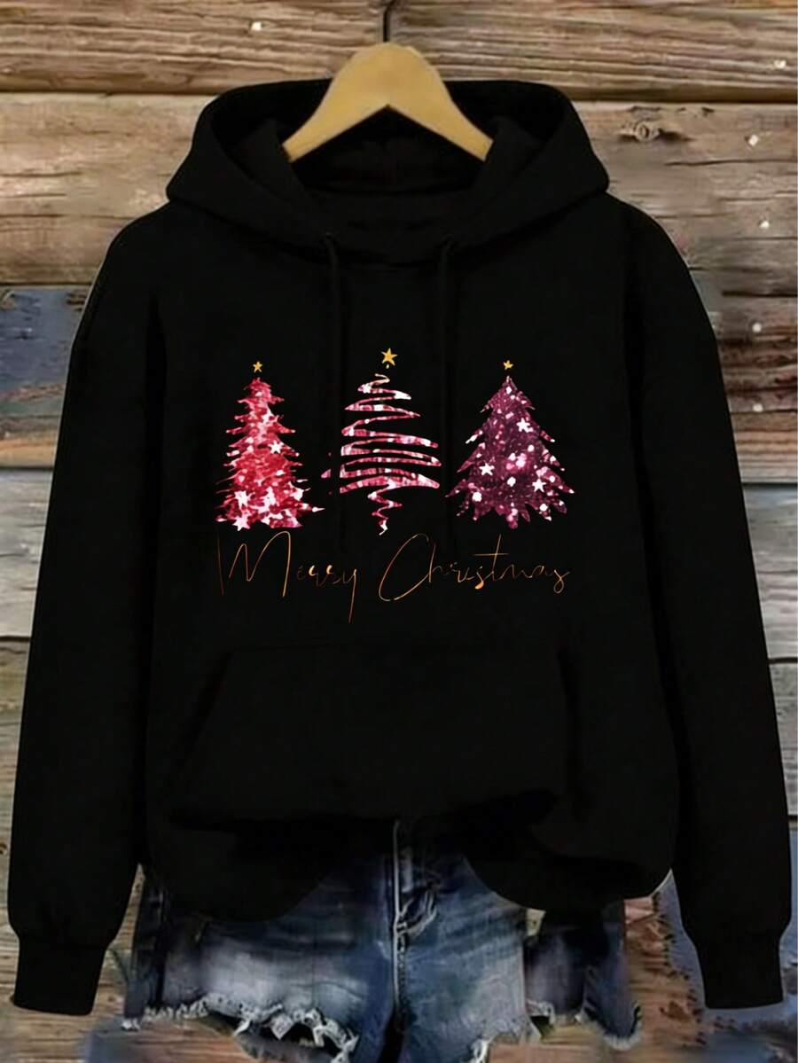 Sudadera con capucha para mujer nueva de otoño invierno abrigada holgada y versátil con estampado de mariposas ideal para vacaciones paseos y viajes - Negro - Ver 1