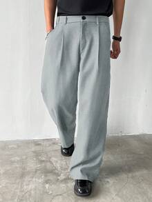 Manfinity Hypemode Casual Pocketed Wide-Leg Thick Pants For Men, Autumn - Light Grey - View 5