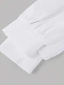 SHEIN Firerie Kids Nova Glow Tween Girls Elegant Block Turndown Collar Lantern Sleeve 2 In 1 Dress, Fall & Autumn,Back To School,Fall Dresses, Outfits, Long Sleeve Dresses Girl School Dress Girls Collared Dress - Baby Blue - View 4