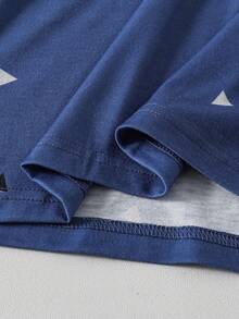 SHEIN Tween Boy Summer Casual Geometric Print & Striped Patchwork Polo Shirt - Blue - View 6