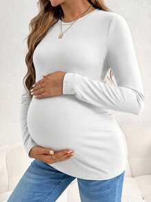 Modmama 3pcs/Set Maternity Casual Round Neck Long Sleeve Fitted Pregnancy T-Shirt Pregnancy Clothing Maternity Tops Pregnancy Shirts Postpartum Clothes Curve Maternity Clothes