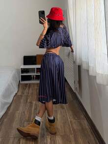 StreetHx Women's Fashionable Striped Casual 2 Pieces Set - Multicolor - View 2