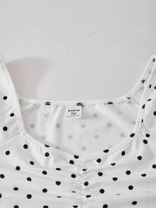 Teen GirlBlack Polka Dot Versatile Casual Short Sleeve Top, Spring/Summer - Black and White - View 7