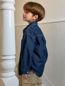 DAZY Toddler Boys' Loose Casual Denim Shacket, Fall - Medium Wash - View 7