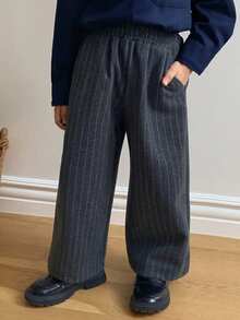 DAZY Young Boy Casual Everyday Commute Versatile Striped Print Elastic Waist Loose Wide Leg Pants - Grey - View 7