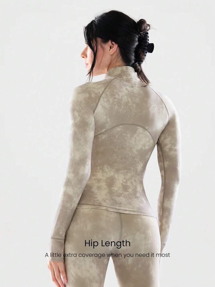 FeatherFit™ Slim-It Streamline Performance Secure Pockets Zip Up Long Sleeve Jacket Low Impact Yoga Pilates Daily Spring Summer