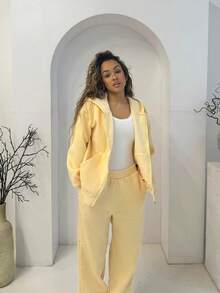 RebeccaVibe 女士奶油黄色休闲宽松运动衫套装，秋季新品 - 黃色 - 查看 6