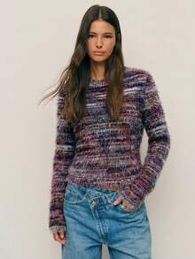 Nöista 毛茸茸的条纹针织毛衣，大地色系，舒适，充满颓废时尚感，适合春假穿着；非常适合夜晚外出、休闲外出和打造前卫的季节性造型。 - 彩色 - 查看 5