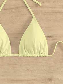Costavie 女士纯色挂脖系带比基尼上衣，适合夏季海滩穿着 - 鵝黃色 - 查看 4