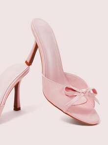 CUCCOO DOLLMOD Brown PU Ladies Pointed Toe High Heel Mule Sandals Spring Shoes Spring Break Easter Prom Heels Valentine's Day - Light pink PU - View 2