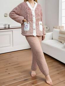 COTOLO Pijamas mujeres pijamas de mujer pijamas navideñas familiares pijama conjunto de pijamas de franela para mujer con estampado de patito, corte regular, color azul y blanco combinado, estilo adorable, para uso en el hogar - Rosa - Ver 9