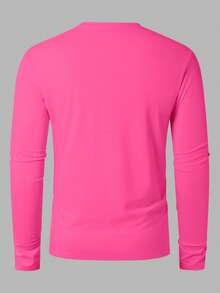 Manfinity Homme Men's Casual Solid Color Round Neck Long Sleeve T-Shirt, Autumn - Pink - View 2