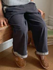 DAZY Pantalones anchos y sueltos con bolsillo parche y estampado geométrico para niño, uso casual diario