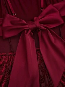 Sweetra 大码吊带无袖露背系带修身优雅简约短裙 - 酒紅色 - 查看 3