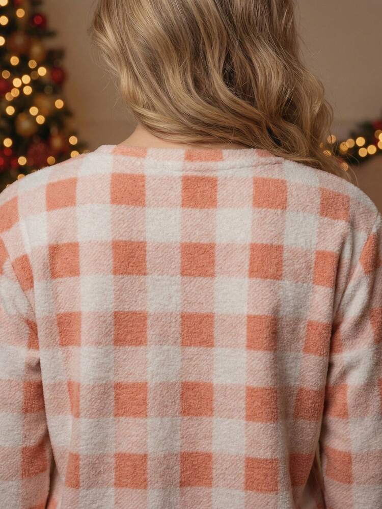 Pijama Afelpada Mujer Polar Pantalón Sudadera Ropa Invierno - Rosa Pálido - Añade 6