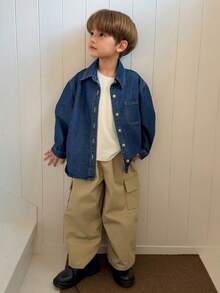 DAZY Toddler Boys' Loose Casual Denim Shacket, Fall - Medium Wash - View 6