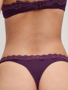Ocili Comfortable Minimalist Smooth Swimwear Lace Women's Thong Panties - Purple - View 3