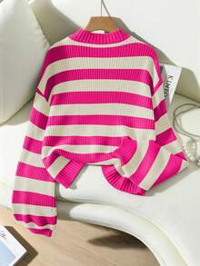 SHEIN LUNE Women's Casual Everyday Commute Contrast Stripe Pattern Dropped Shoulder Loose Pullover Sweater, Autumn/Winter - Multicolor - View 2