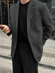 DAZY Men's Herringbone Wool Blend Commuter Blazer, Dark Grey, Spring/Autumn