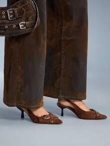 CUCCOO GRLICON Women's Elegant Pointed Toe Adjustable Buckle Pumps, Suitable For Commuting For Christmas - Coffee Brown - View 9
