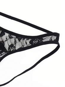 Sexy Rose Lace Waist Briefs For Men - Black - View 7