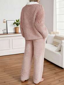 COTOLO Pijamas mujeres pijamas de mujer pijamas navideñas familiares pijama conjunto de pijamas de franela para mujer con estampado de patito, corte regular, color azul y blanco combinado, estilo adorable, para uso en el hogar - Rosa - Ver 3