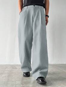 Manfinity Hypemode Casual Pocketed Wide-Leg Thick Pants For Men, Autumn - Light Grey - View 3