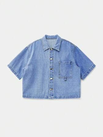 Manfinity Unisex 男士简约时尚纽扣短袖牛仔夹克