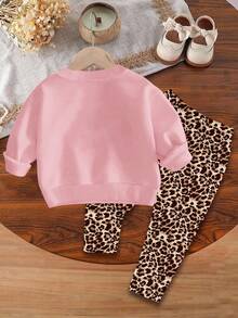 Baby Girl Casual Vintage Leopard Print Bow Design Soft Thick Crew Neck Long Sleeve Sweatshirt And Leggings Set, Suitable For Autumn/Winter Baby Girl Christmas Casual Pant Sets Bow Baby Girl Outfit Two Pieces Winter Outfits For Baby Girl Leopard Outfit Baby Girl Animal Print - Multicolor - View 3