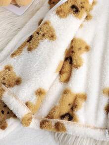 SHEIN Áo khoác ngắn kiểu gấu bông có mũ, lót ấm, tai 3D dễ thương, hai mặt, dành cho bé gái tuổi teen, thích hợp mặc mùa thu/đông. - Màu be - Xem 5