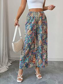 Elenzga 优雅腰果印花宽松阔腿女裤 - 彩色 - 查看 3