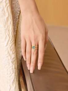 MOTF PREMIUM Anillo decorativo elegante con diseño geométrico curvo enchapado en oro de 18K - Azul - Ver 3