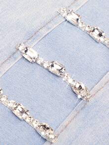 Denimoi 秋季女装，蓝色性感宽松浅色水洗牛仔开衩侧镶钻阔腿牛仔裤。适合日常穿着、外出、音乐会、节日等场合。 - 淺色水洗藍 - 查看 6