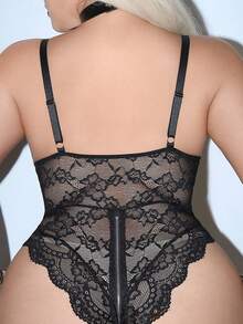 AltCore Mono de talla grande con encaje, sexy y con estilo punk con cremallera - Negro - Ver 9