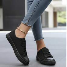 Tenis choclo casuales de hombre mujer casual unisex de deporte bota para primavera y otoño, de punta redonda , livianas modelo de tenis versátiles, DOBLE ALTURA de plataforma zapatillas planas de lona blanco negro skate - negro - Ver 2