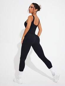 SHEIN Velisys Bộ áo liền quần tập yoga/thể dục không tay, cổ tròn, màu trơn, co giãn cao, không đường may, chất liệu co giãn tốt. - Nhiều màu - Xem 11