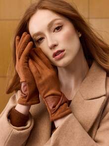 MOTF PREMIUM SUEDETTEN FLEECE-LINED FASHION GLOVES - Coffee Brown - View 1