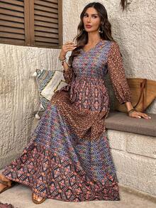 EMERY ROSE 女士度假休闲印花拼接连衣裙 - 彩色 - 查看 9